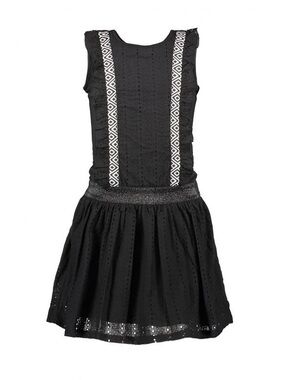 Girls' Black Eyelet Casual Dress with Contrast Trim